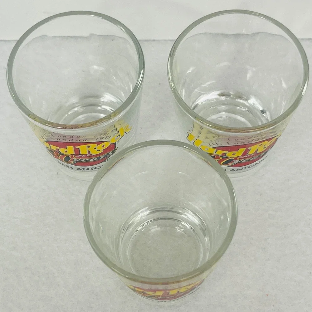 Hard Rock Cafe San Antonio 30 Years Anniversary Shot Glass Set of 3 Clear Logo